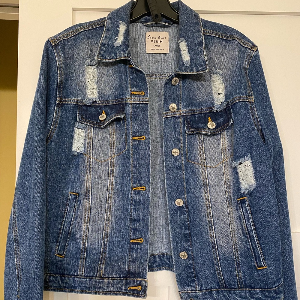 Love Tree Distressed Blue Denim Jacket